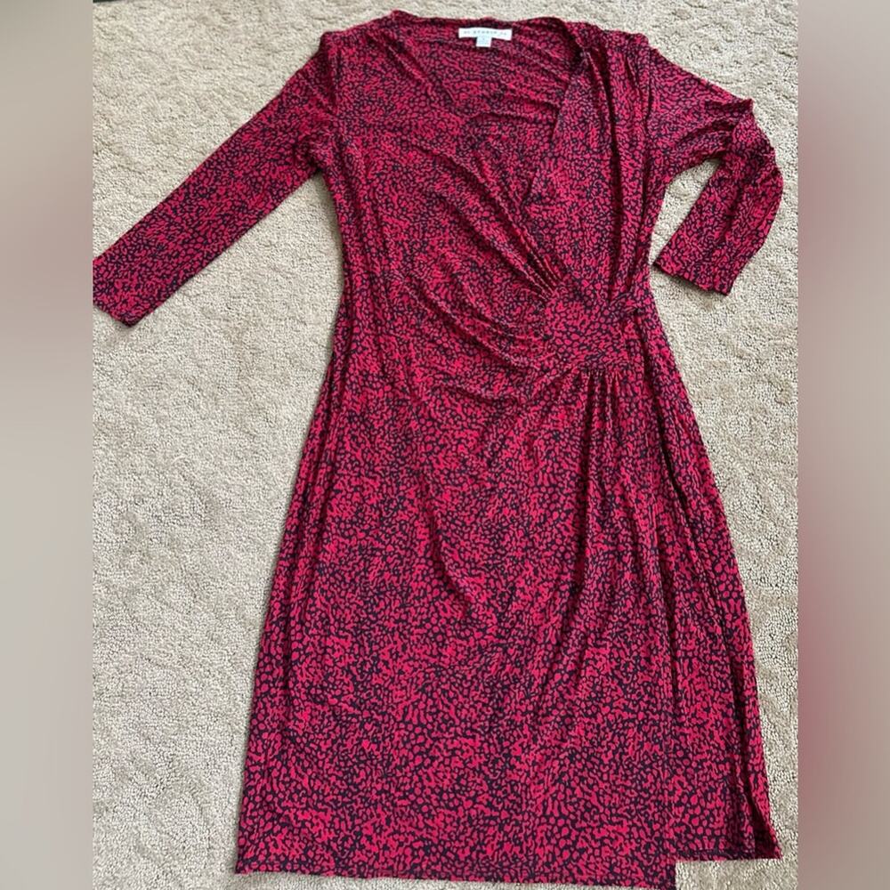 AA Studio Red and Black Midi Wrap Dress rushed waist flattering day to night